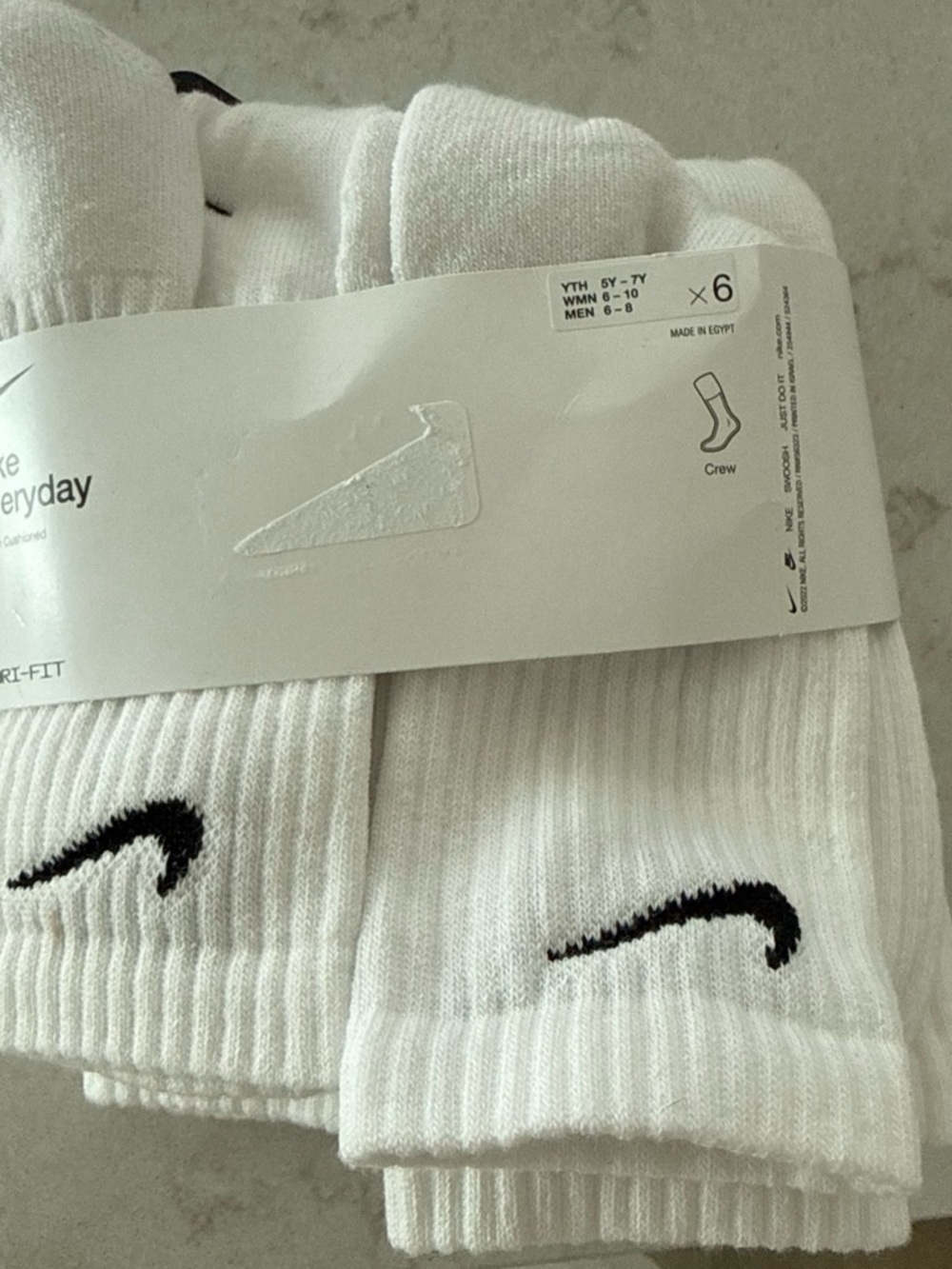 Nike White Crew Socks with Black Swoosh - 6 Pack